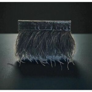Black Leather Feather Clutch Bag Genuine Leather Evening Purse Boho Chic Handbag